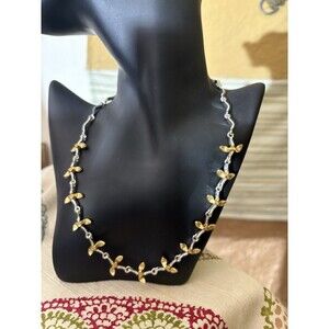 Vintage Napier Stemmed Leaf Collar Necklace Silver Gold Tone 15” 2” Extender